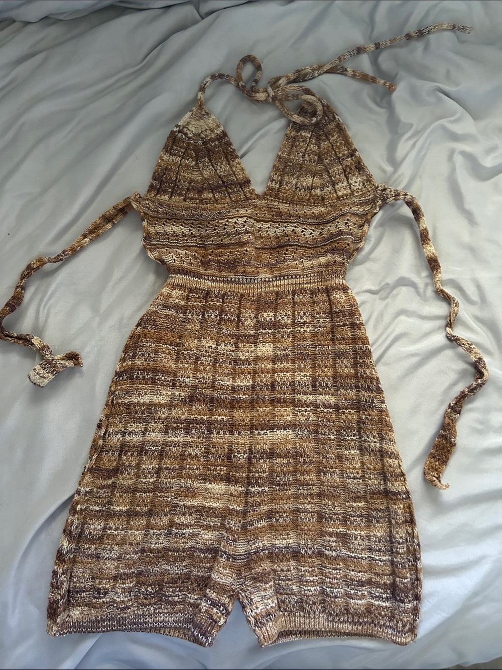 Crochet backless romper w/ ties